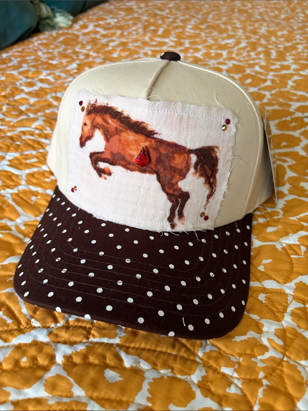 C.C. Beige and Brown Horse Patch Cap